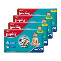 Fralda Descartável Looping Looney Tunes Hiper Extra Grande - 4 Pacotes com 46 Fraldas - Total 184 Tiras