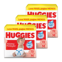 Fralda Descartável Huggies Hiper Supreme Care Tamanho M - 3 Pacotes com 72 Fraldas - Total de 198 Tiras