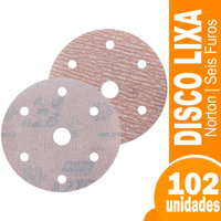 Disco Lixa Seco Norton A275 P220 152mm com 6 Furos - Embalagem com 102 Unidades
