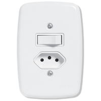 Interruptor Ideale Pluzie 1 Tecla Simples + 1 Tomada 2P+T - 20A com Placa 4X2 Branca
