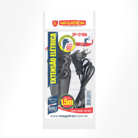 Extensão Pratik Cabo PP 2P+T 3x0,75mm - 3 Tomadas Preto 1,5m