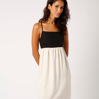 Vestido curto com linho bicolor mindset bege