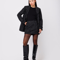 Minissaia feminina de tweed xadrez mindset preta