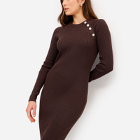 Vestido midi feminino de tricot canelado marrom