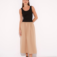 Vestido midi de algodão com bolsos mindset bege