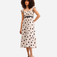 Vestido midi feminino de viscose poá bege