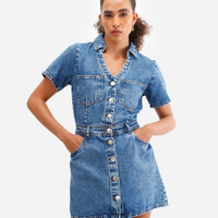 Vestido curto feminino jeans decote v azul