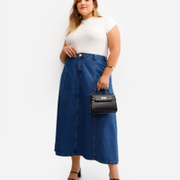 Saia midi feminina jeans com recortes plus size azul