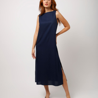 Vestido midi com linho mindset azul