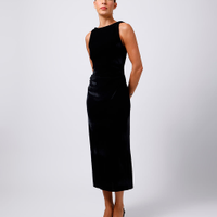 Vestido midi feminino de veludo franzido mindset preto