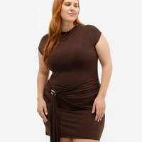 Vestido curto com transpasse franzido mindset plus size marrom