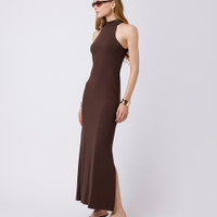 Vestido midi feminino halterneck mindset - marrom