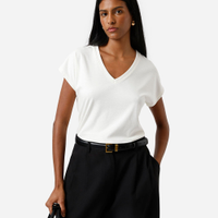 Camiseta feminina de algodão peruano decote v off white