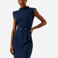 Vestido curto feminino com pregas cinto azul