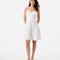 Vestido curto alça fina feminino de sarja com recortes off white