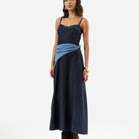 Vestido midi alça fina feminino jeans listrado azul