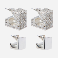 Kit de 2 brincos argola com brilhos prateado