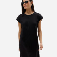 Vestido curto feminino de algodão manga curta preto