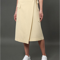 Saia Midi Transpassada de Linho Misto Calvin Klein - Amarelo Manteiga Saia Midi Transpassada de Linho Misto Calvin Klein Amarelo Manteiga 40