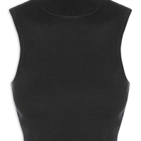 Blusa Feminina Básica De Tricot Cropped Gola Alta - Preto