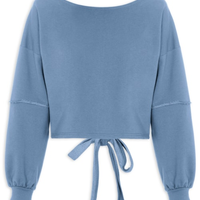 Blusa Feminina Moletom Costa Aberta Decote Canoa - Azul