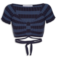 Blusa Cropped Tricot Amarração - Azul