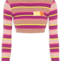 Blusa Tricot Listrada Patch Love - Rosa