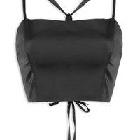 Top Cropped Cetim Fluid - Preto