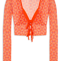 Blusa Feminina Tule Estampado - Laranja