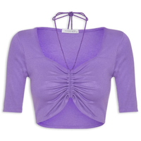 Blusa Manga Curta Malha Canelada Neckline - Lilás