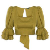 Blusa Feminina Cropped Com Babado Na Manga - Verde