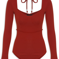 Body Feminino Em Decote Princesa Em Malha - Vermelho