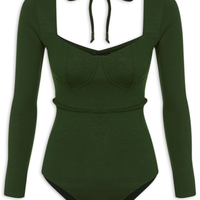 Body Feminino Em Decote Princesa Em Malha - Verde