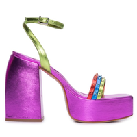 Sandália Feminina Meia Pata Couro Metalizado - Roxo