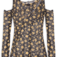 Blusa Manga Longa Tule Com Recortes - Preto