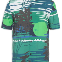 Camisa Masculina Estampada Manga Curta Visco Sunset American - Verde