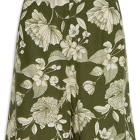 Bermuda Feminina Cintura Alta Linho Misto Estampado - Verde