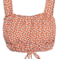 Top Cropped Alças Largas Estampa Floral - Laranja
