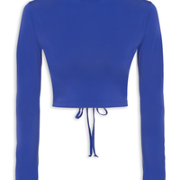 Blusa Cropped Manga Longa Costas Vazada - Azul
