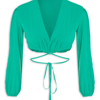 Camisa Feminina Transpassada Manga Longa - Verde