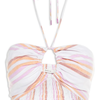 Top Listras Amarração Pescoço - Off White