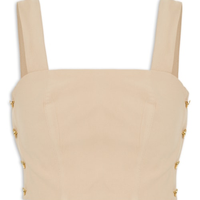 Blusa Cropped Feminino Em Crepe Decote Reto - Bege