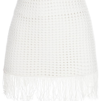 Mini Saia Tricot Rede Com Franja - Off White