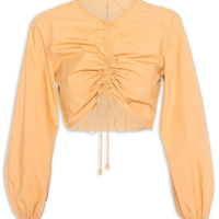Blusa De Tricoline Cropped Franzida - Amarelo
