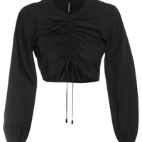 Blusa Feminina De Tricoline Cropped Franzida - Preto