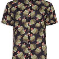 Camisa Masculina Manga Curta Estampada Caju Bordado - Preto