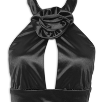 Top Cropped Flower - Preto