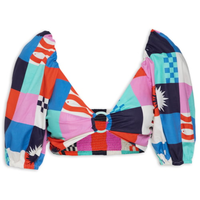Top Cropped Estampa Xadrez Navy - Azul