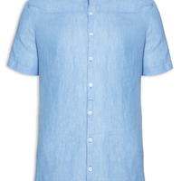 Camisa Masculina Linho Básica - Azul