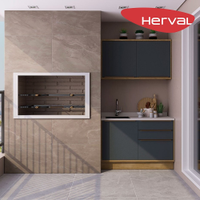Cozinha Modulada Completa 2 Peças 100% MDF Herval Uno, Grafite e Louro Freijó 120 cm